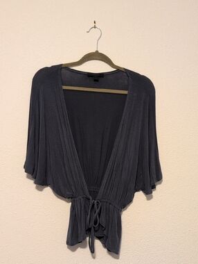 Express Charcoal Gray V-Neck Drawstring Sweater